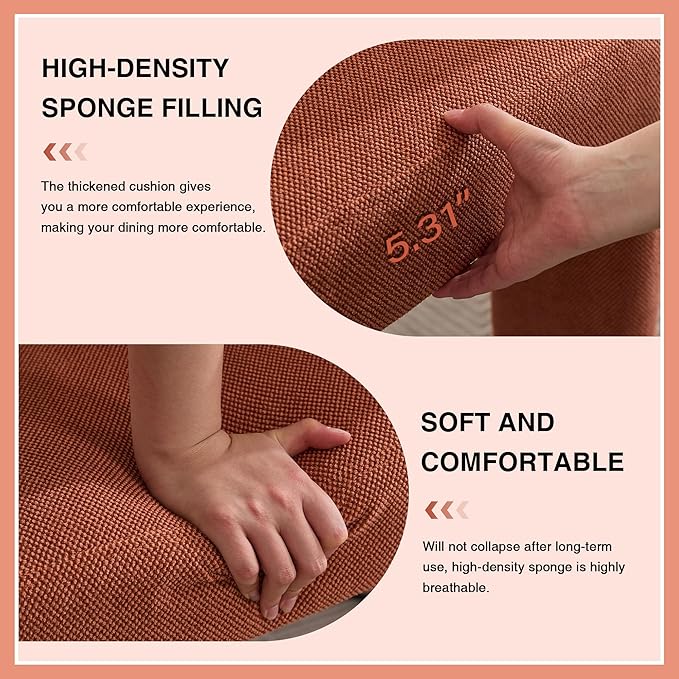 Modern Barrel Dining Chairs Set of 4, Upholstered Linen Dining Room Chair with Wooden Legs, Accent Chairs for Kitchen/Dining Room/Living Room,Orange