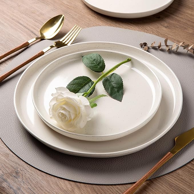 AmorArc 16 Pieces Ceramic Dinnerware Sets for 4, Handpainted Plates and Bowls Set with Rustic Terracotta Underside, Scratch Resistant Stoneware Dishes Set, Dishwasher & Microwave Safe, Light Beige