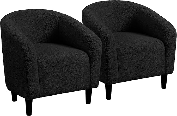 Yaheetech Armchair Set of 2, Boucle Fabric Club Chair, Furry Sherpa Elegant Siting Chair with Cozy Soft Padded for Living Room Bedroom Reception Room Office, Black