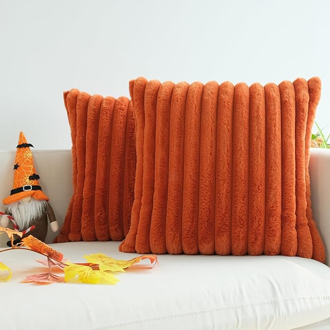 JOJUSIS Pack of 2 Faux Fur Plush Decorative Throw Pillow Covers Couch Cushion Case Soft Pillowcases Farmhouse Fall Home Decor (Rust, 16 x 16-Inch)