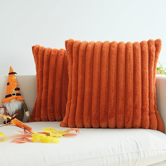 JOJUSIS Pack of 2 Faux Fur Plush Decorative Throw Pillow Covers Couch Cushion Case Soft Pillowcases Farmhouse Fall Home Decor (Rust, 16 x 16-Inch)