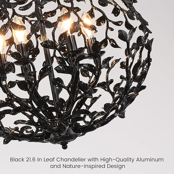 Black Industrial Branch Pendant Lights, 6-Light Modern Farmhouse Pendant Lighting , High Ceiling Hanging 21.7" Spherical Cage Pendant light Fixture for Living Room, Dining Room, Foyer, Bedroom