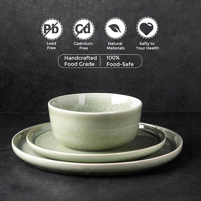 AmorArc Stoneware Dinnerware Sets for 4,Round Reactive Glaze Ceramic Plates and Bowls Set,Highly Scrath Resistant | Dishwasher & Microwave Safe Dishes Set,Service for 4 (12pc)