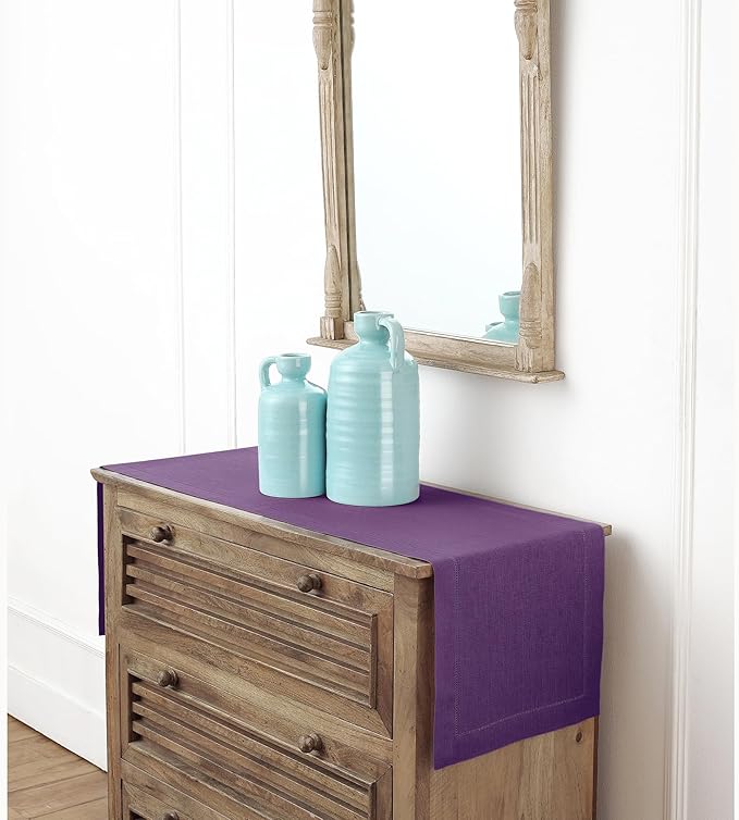 Solino Home Linen Purple Table Runner 36 Inches - Classic Hemstitch, 100% Pure Linen Coffee Table Runner 14 x 36 Inch Ideal for Dresser Tables - Fall, Autumn, Halloween, Thanksgiving, Holiday