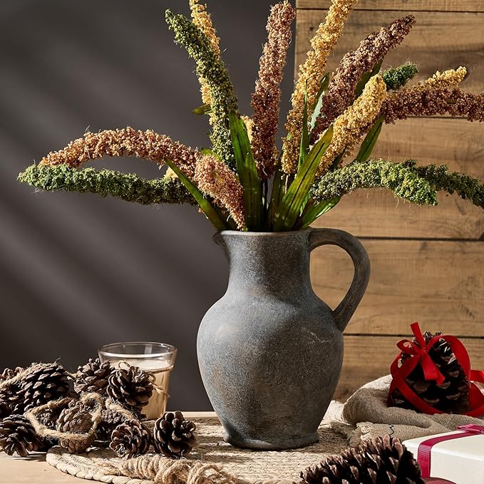 SIDUCAL Ceramic Rustic Farmhouse Vase with Handle, Terracotta Vase, Minimalist Decorative Vases for Home Decor, Table, Wedding,Living Room, Shelf, Decoration(BD)