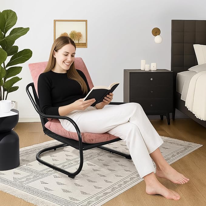 Peace nest Comfy Accent Chair Modern Living Room Bedroom Armchair with Mental Frame Comfortable Shredded Foam Cushion for Balcony Lounge Reading Meeting Room Pink