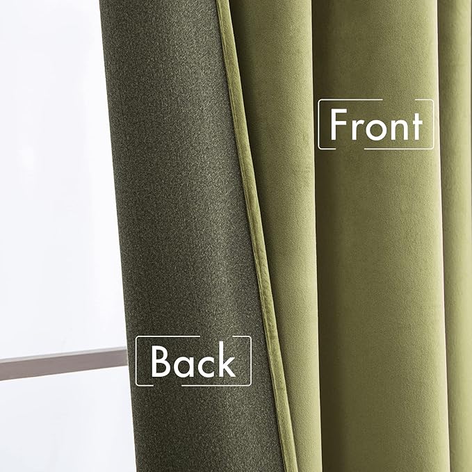 MIULEE Velvet Curtains 108 inches Long 2 Panels - Luxury Room Darkening Curtains for Bedroom Living Room Thermal Insulated Noise Reducing Super Soft Window Drapes Rod Pocket & Back Tab, Moss Green