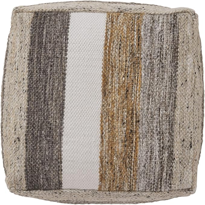 Signature Design by Ashley Josalind 16 Inch Casual Wool Pouf, Gray & Beige