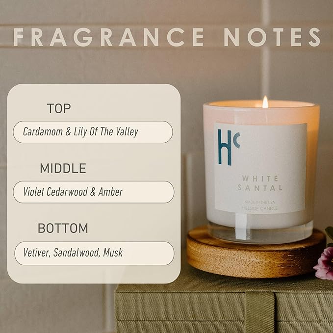 White Santal Single Wick Soy Candles, Luxury Scented Candles for Home - Up to 60 Hour Burn Time, Cruelty-Free Soy Wax Blend - Lily of The Valley Fragrance, Notes of Wood & Musk (9 oz)