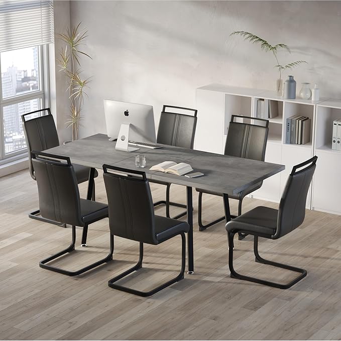 7 Piece Dining Table Set for 6-8,55-71" Extendable Dining Table Set with 6 Upholstered Chairs,Rectangle Kitchen Table Set for Small Space,Dining Room and Office,Grey