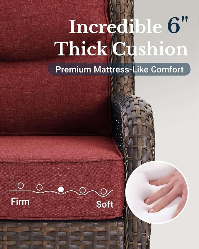 HILLGA Luxury Patio Furniture Set with 6-Inch Thick Cushions, High Back Outdoor Swivel Rocker Chairs Patio Couches, 6-Piece All Weather Conversation Set for Porch Deck Pool Yard, Burgundy (V3)