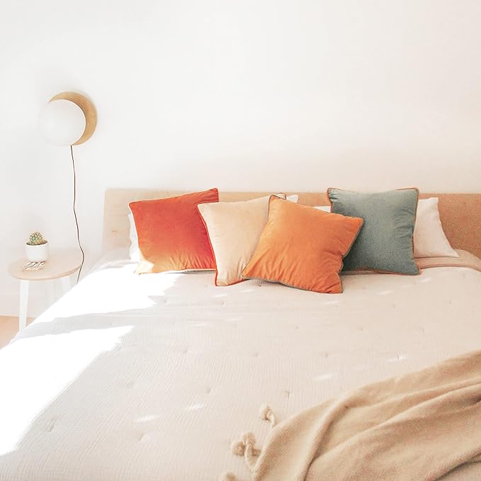 MONDAY MOOSE Decorative Throw Pillow Covers Cushion Cases, Set of 4 Soft Velvet Modern Double-Sided Designs, Mix and Match for Home Decor, Pillow Inserts Not Included (14x14 inch, Orange/Teal)