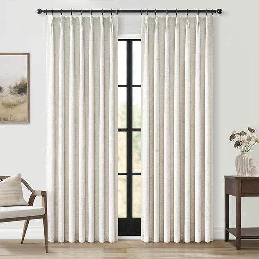 Topfinel 92 Inch Long Black Out Custom Drapery Panels, Double Pinch Pleated Window Coverings, Kids Summber Boho Farmhouse Heat Blocking Sound Block Back Tab Curtains for Patio Sunroom Bay Window