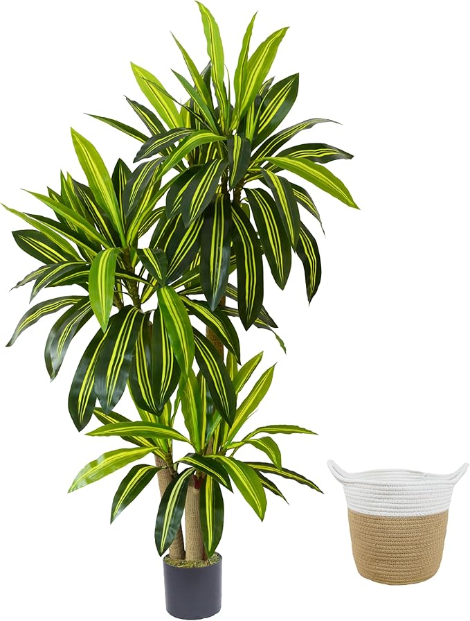 Artificial Dracaena Tree, 6ft Tall Fake Dracaena Plant with Basket, Indoor Outdoor Faux Topiary Yucca Trees for Office Home Living Room Porch Patio Décor