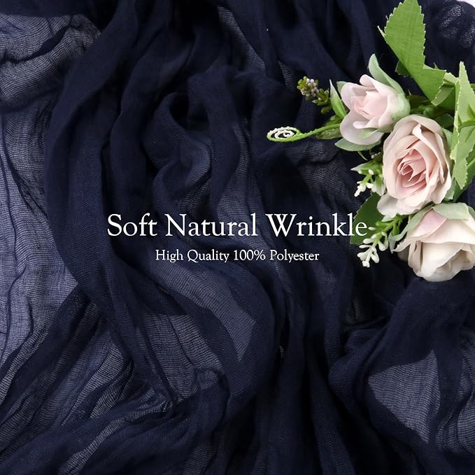 8 Pack 10 ft Navy Blue Cheesecloth Table Runner 35x120 Inches Boho Gauze Rustic Cheese Cloth Runners Long Romantic Sheer Table Runner for Wedding Bridal Shower Party Christmas Birthday Decor