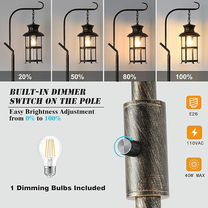 Vintage Dimmable Floor Lamp with matel Table,Classical Lanterns Standing Lamp, Rustic Farmhouse Floor Lamp with Black and Bronze Finish, for Living Room Bedroom