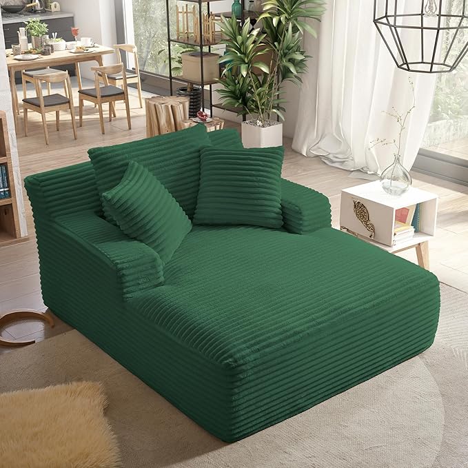 Boneless Couch Sofa Chiar Chaise Lounge Chair Indoor Upholstered Corduroy Couch Cloud Sleeper Sofa Oversized Reading Chair for Living Room No Assembly Required (Green, 50" W x 67" D)