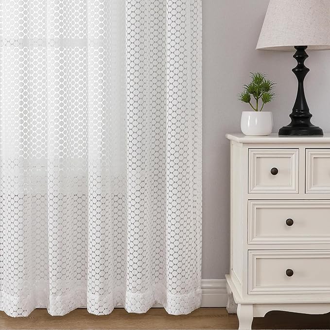 VISIONTEX Warp-Knitted Window Curtain Panels, Decor Light Filtering Semi Window Drapes Rod Pocket for Bedroom Living Room, Set of 2, 54 x 95 inch