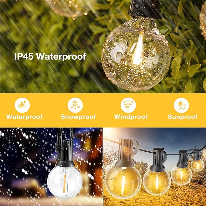 String Lights for Outside 150FT,Dimmable Waterproof Outdoor String Lights with 75+2 Shatterproof G40 Globe Bulbs Connectable LED Patio Lights, Commercial Hanging Lights for Christmas Backyard Party
