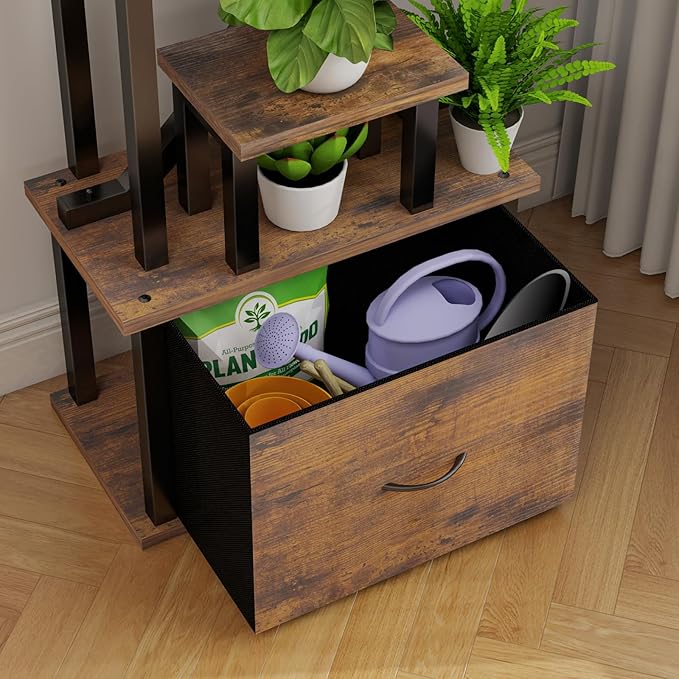 Plant Stand Indoor with Grow Lights - 9 Tiered Plant Shelf Indoor with Drawer, 65" Corner Plant Stand for Indoor Plants, Lighted Large Plant Stands, Flower Rack Display for Living Room, Garden, Patio