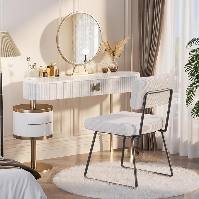 Velvet Dining Chairs Set of 4, Upholstered Dining Room Kitchen Chair with Thick Cushion, Soft Backrest, Metal Legs, Mid Century Modern Accent Side Chair for Home Living Room Bedroom, White