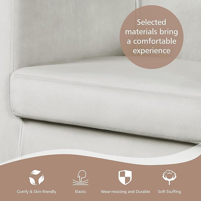 Yaheetech Velvet Accent Chair, Modern and Comfortable Armchairs, Upholstered Barrel Sofa Chair for Living Room Bedroom Waiting Room, Beige