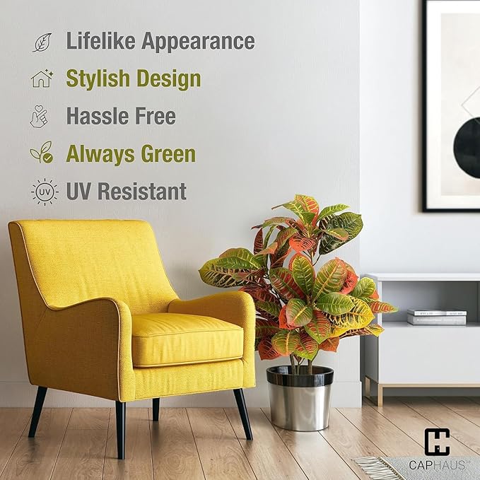 CAPHAUS 30 Inch Artificial Croton Tree Potted Plant - Realistic Faux Tropical Plant with UV Resistance, Low Maintenance Indoor Outdoor Decor for Front Porch, Patio, Houseplant