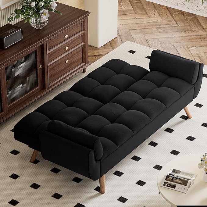 Futon Couch for Small Spaces & Apartment, 2-in-1Modern Comfy Loveseat Convertible Sofa Bed, 75.4-Inch Compact Design for Living Room, Dorms, and Studios-Black