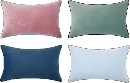 MONDAY MOOSE Decorative Throw Pillow Covers Cushion Cases, Set of 4 Soft Velvet Modern Double-Sided Designs, Mix and Match for Home Decor, Pillow Inserts Not Included (12x20 inch, Pink/Blue)