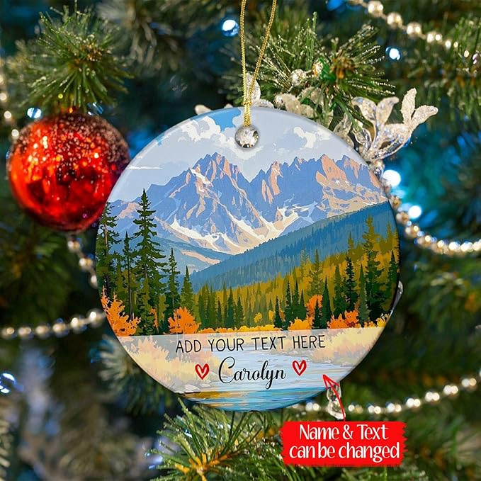 Rocky Mountain National Park Colorado USA Christmas Ornament, Personalized Adventure Travel Souvenir Ornaments Christmas 2025, Custom Text/Name Rocky Mountain Vacation Xmas Ornament for Natural Lover