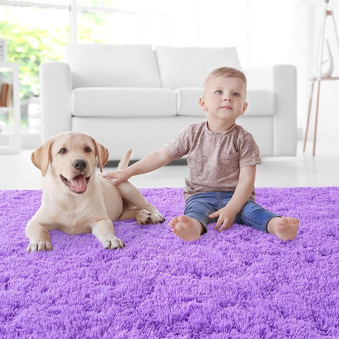 5x7 Area Rugs for Living Room, Purple Fluffy Shaggy Rug Soft Carpets, Rugs for Bedroom Nursery Kids Room Dorm Home Decor Aesthetic