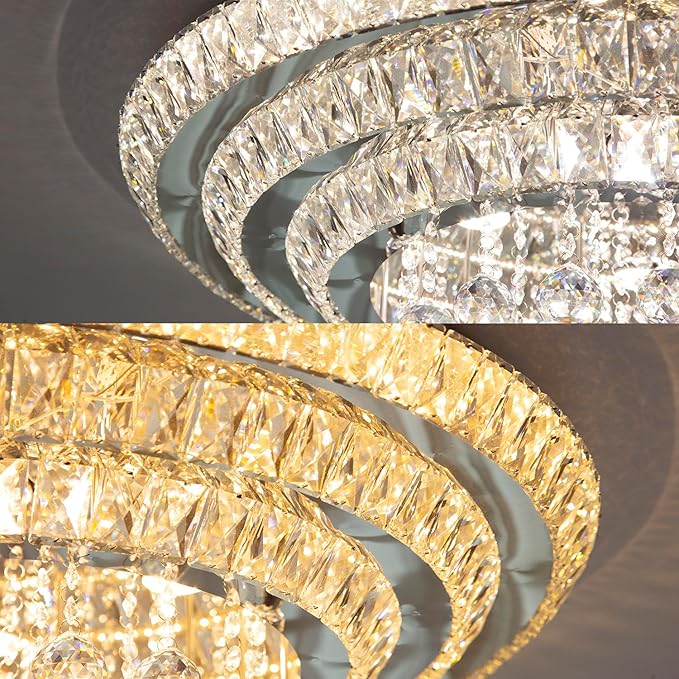 Modern Glam Crystal Chandelier Dining Room Bedroom Ceiling Lights Chandelier with Dimmable Bulbs Ceiling Lighting Fixture 23.6 Inches Silver Light