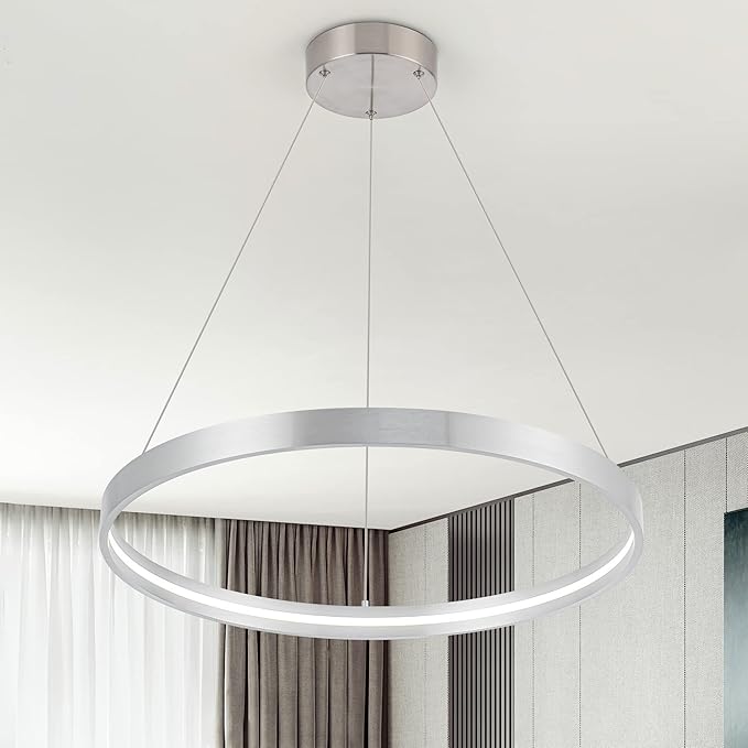 Modern Led Chandeliers, Non-Dimmable Contemporary LED Chandeliers 1 Ring, Hanging Led Modern Pendant Light Fixture for Living Room Kitchen Dining Room Office Brush Nickel-3000K/4000K/6000k
