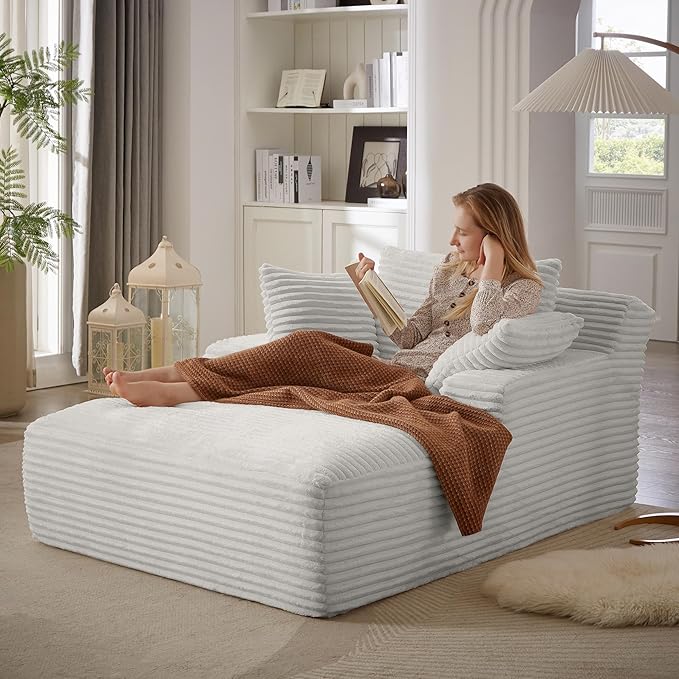 Boneless Couch Sofa Chiar Chaise Lounge Chair Indoor Upholstered Corduroy Couch Cloud Sleeper Sofa Oversized Reading Chair for Living Room No Assembly Required (Light Grey, 50" W x 67" D)