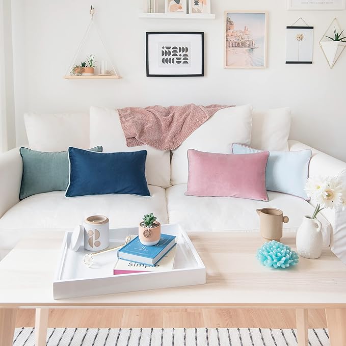 MONDAY MOOSE Decorative Throw Pillow Covers Cushion Cases, Set of 4 Soft Velvet Modern Double-Sided Designs, Mix and Match for Home Decor, Pillow Inserts Not Included (12x20 inch, Pink/Blue)