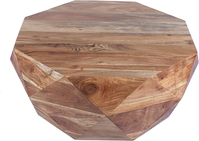 The Urban Port 33-Inch Diamond Shape Acacia Wood Coffee Table with Smooth Top, Natural Brown