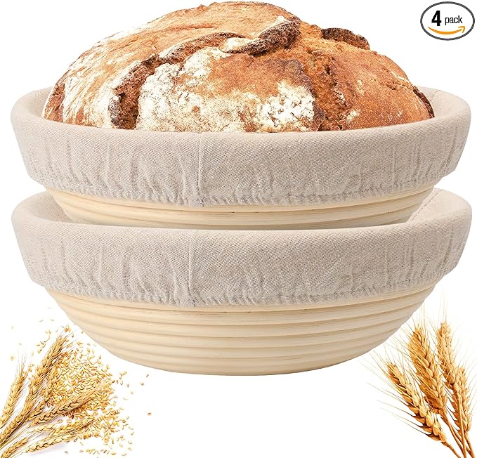 Banneton Bread Proofing Basket Set of 4PCS 9 Inch Round Sourdough Dough Proofing Bowls for Sour Dough Bread Baking Supplies, Proofing Basket or Home Sourdough Bakers Baking