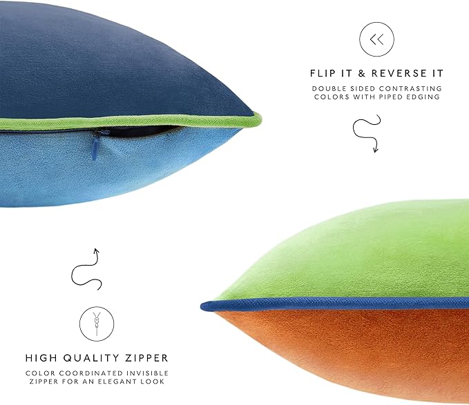 MONDAY MOOSE Decorative Throw Pillow Covers Cushion Cases, Set of 4 Soft Velvet Modern Double-Sided Designs, Mix and Match for Home Decor, Pillow Inserts Not Included (16x16 inch, Blue/Orange)