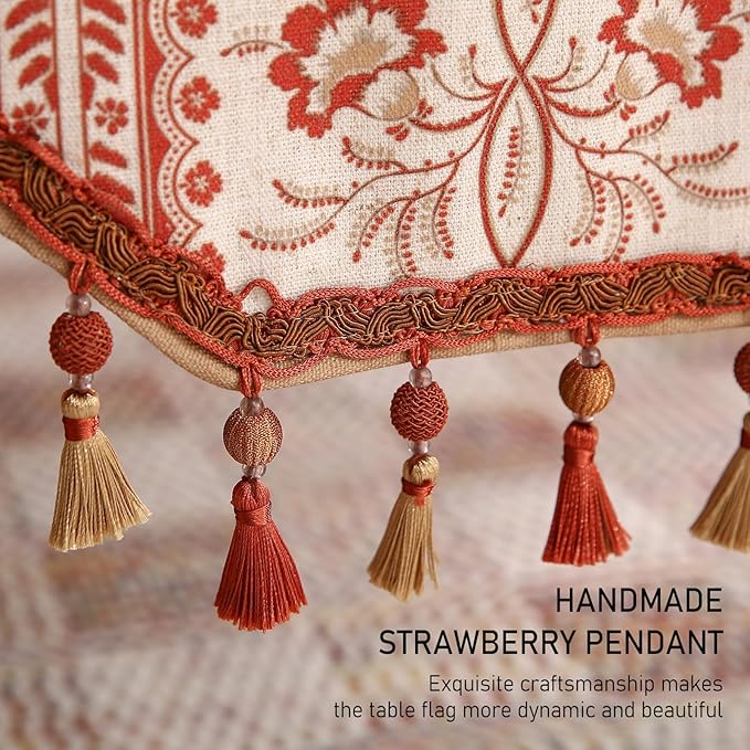 ISAENNE Designer Vintage Linen Extra Long Table Runner 118 Inches,Red Floral Pattern Modern Decor Table Runners for Dining Tables,Thanksgiving,Kitchen Tables,Christmas,Banquet,12"*118"-Chamonix A