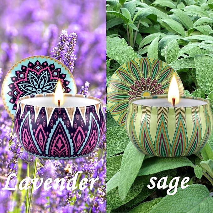 2 Pack Lavender, Sage Aromatherapy Soy Candles for Stress Relief, Relaxation - Over 50 Hours Burn Time, Home Scented, Stocking Stuffers