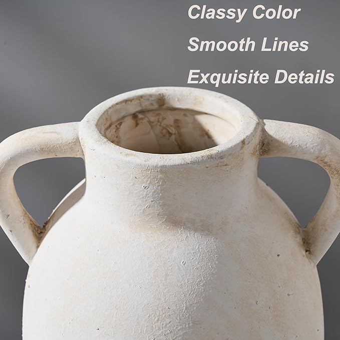 Ceramic Vase, 9.84 Inch Terracotta Vase with Handles, Boho Decor Decorative Vase, Rustic Vase for Home Decor, Farmhouse, Living Room, Table - Beige