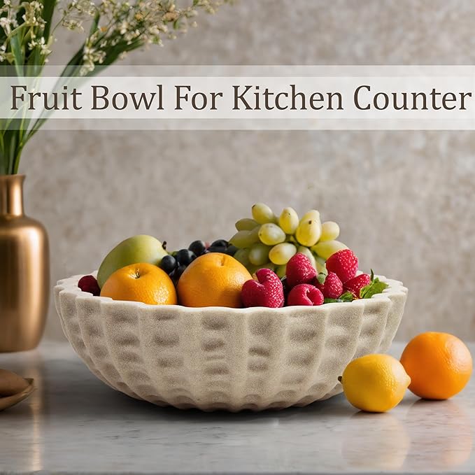 Modern Decorative Bowl, Sculptural Resin Display Bowl for Home Decor, Large Centerpiece for Kitchen Counter or Entry Table, Key Bowl or Fruit Bowl, Beige