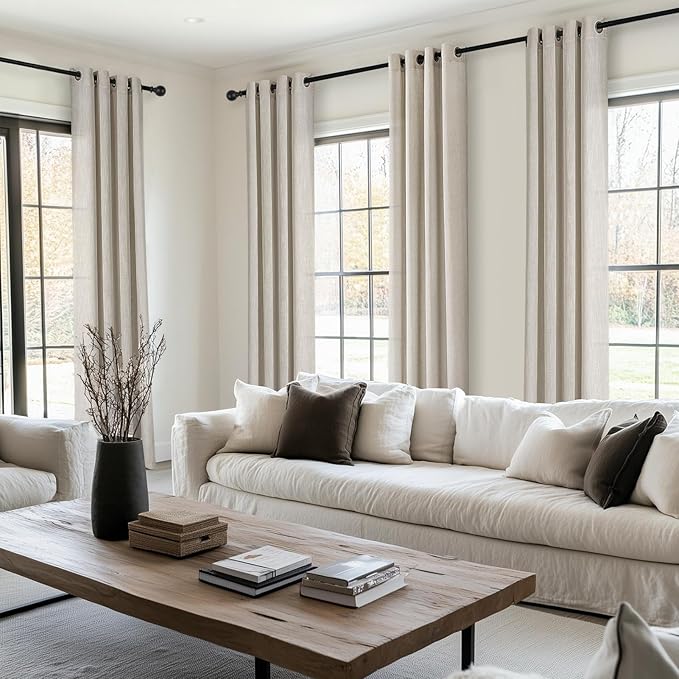 Topfinel Linen Semi Sheer Curtains 90 Inches Long 2 Panels Set Burlap Thick Linen Textured Boho Farmhouse Neutral Curtain Drapes for Living Room Bedroom,90 inch Length,Oatmeal