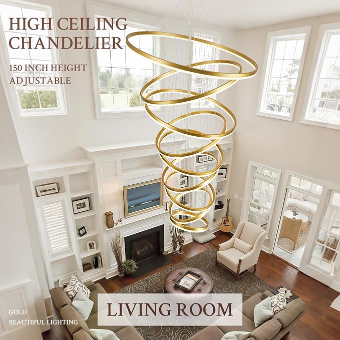 9-Rings D39.4’’ Modern LED Chandelier Gold Dimmable Foyer Chandeliers Entryway High Ceiling Chandelier with Remote Control for Staircase Entryway Living Room Foyer, 3000K-6500K