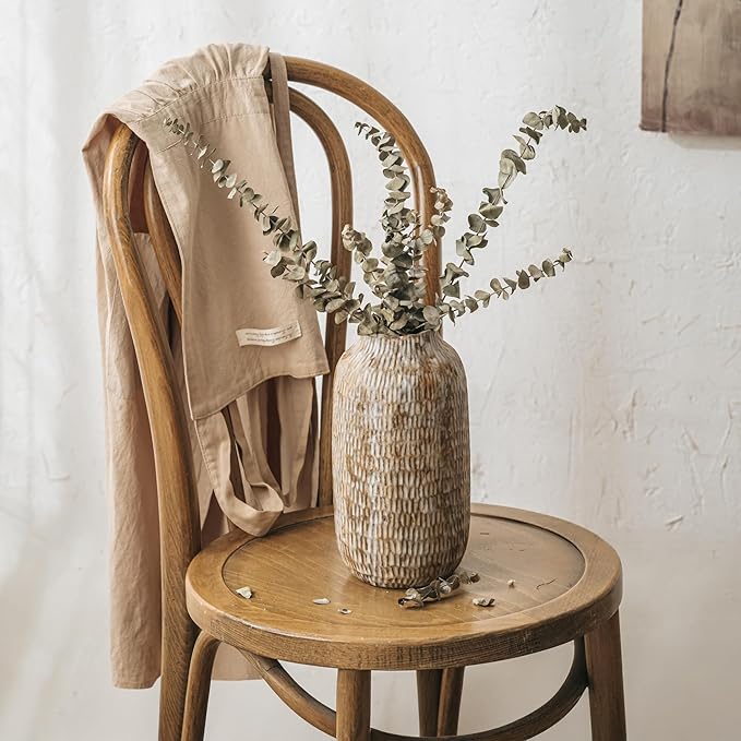 Ceramic Rustic Vase, 9.7 Inch Farmhouse Terracotta Vases for Home Decor, Large Pottery Vase Tall Decorative Flower Vases for Living Room Entryway Table Centerpieces Shelf Decorations