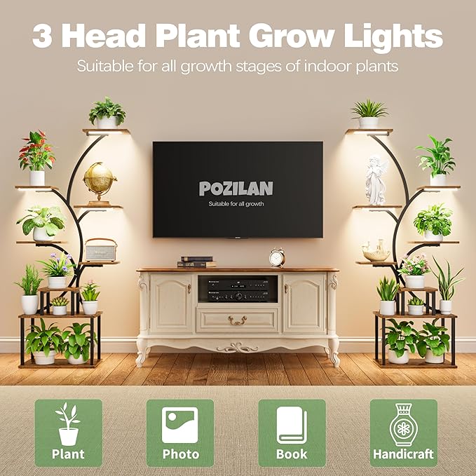 Plant Stand Indoor with Grow Light - 62" Tall Plant Shelf, 8 Tiered Plant Stands for Indoor Plant Multiple, Metal Plant Shelf Display Rack Holder, Flower Stand for Indoor Plants, Living Room, Patio, 2Pack
