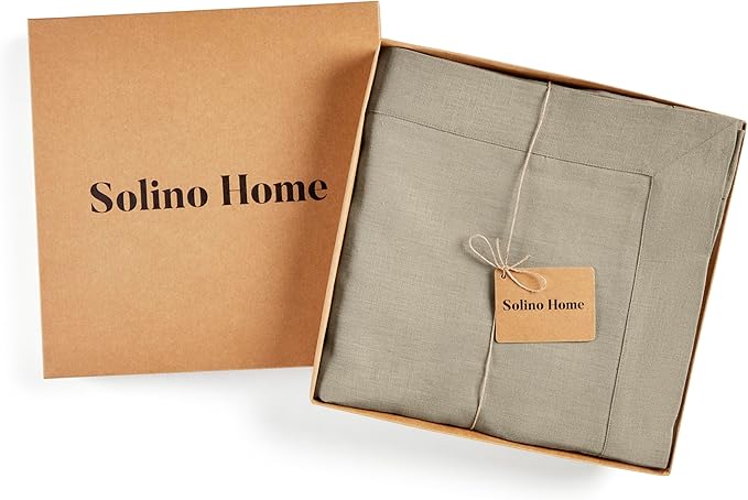 Solino Home Linen Tablecloth 60 x 120 Inch - 100% Pure Linen Vintage Khaki Table Cloth for Rectangle Tables - Fete, Machine Washable Tablecloth for Fall, Autumn, Thanksgiving