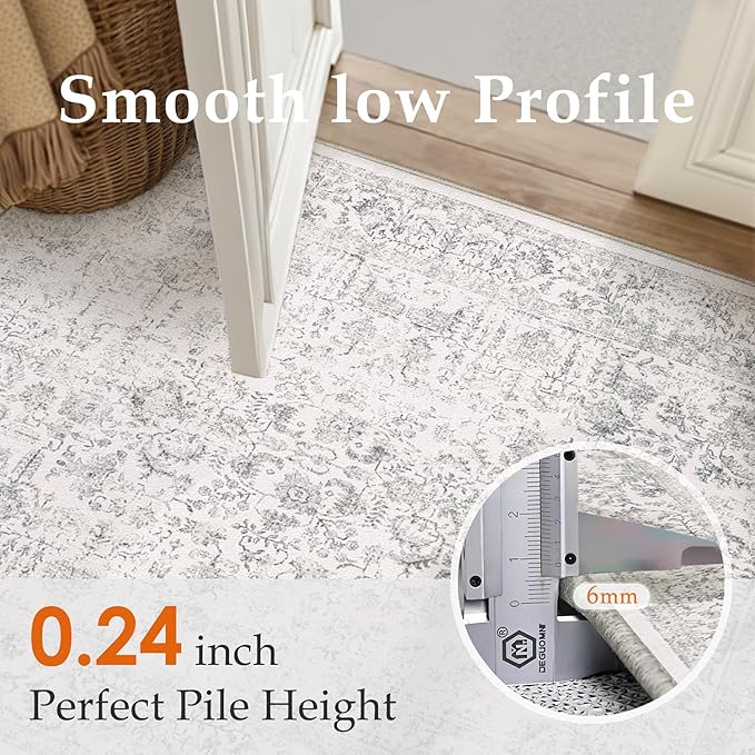 Gray Runner Rug 3x14 Hallway Machine Washable Kitchen Vintage Distressed Non Slip Long Carpet Indoor Grey Retro Floral Bedroom Accent Throw Rug for Bathroom Office Laundry Dining Living Room