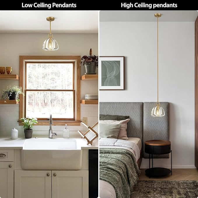 Botanist Crystal Dome Pendant Light Fixture,7" Crystal Modern Brass Pendant Lights Kitchen Island, Hanging Crystals Dome Pendant, Gold Kitchen Pendant Lighting Over Island,E12 Bulb Included