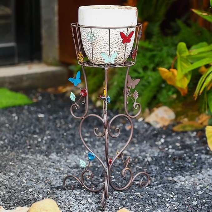 2 Pack Metal Plant Stands, 25”H Wrought Iron Tall Plant Stand, Heavy Duty Vintage Flower Pot Stand Holders, Corner Decorative Potted Planter Display Rack for Indoor Outdoor Garden Patio Lawn